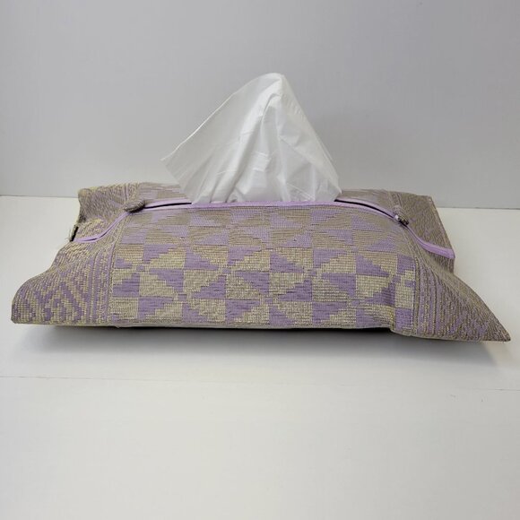 Handwoven Gold Threaded Lilac Songket Tissue Box Cover - Picture 1 of 8